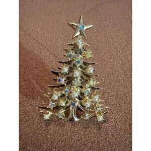 Signed Tancer II Christmas tree brooch goldtone faux pearl aurora Bareilles 2.75